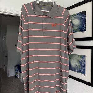 Under Armour Men's Polo Shirt in Gray with Red Stripes
